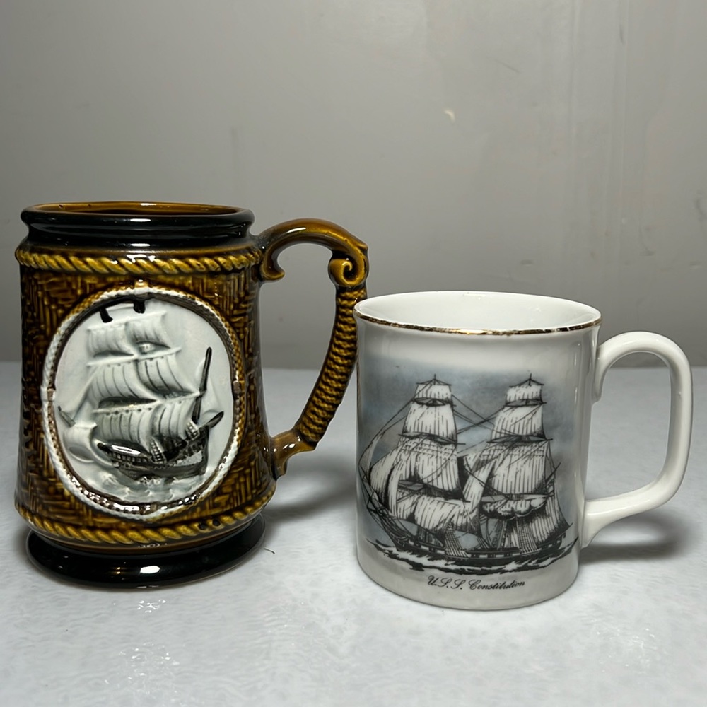 Vintage Ceramic Mugs with a Ship Theme